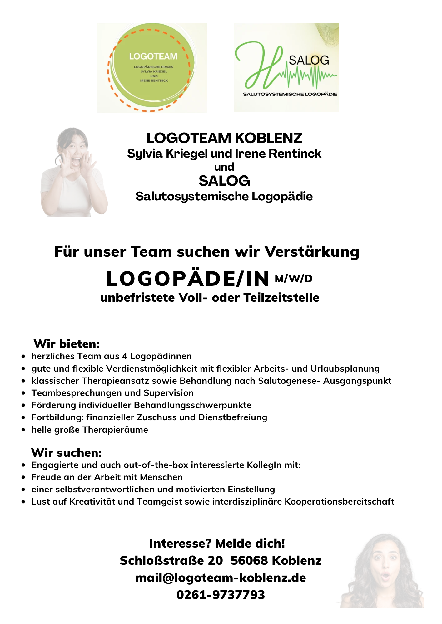 Stellenausschreibung Logop&auml;din / Logop&auml;de (m/w/d)